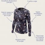 Camiseta mujer UPF50+ de protección solar estampado flores Cuaderno de Campo